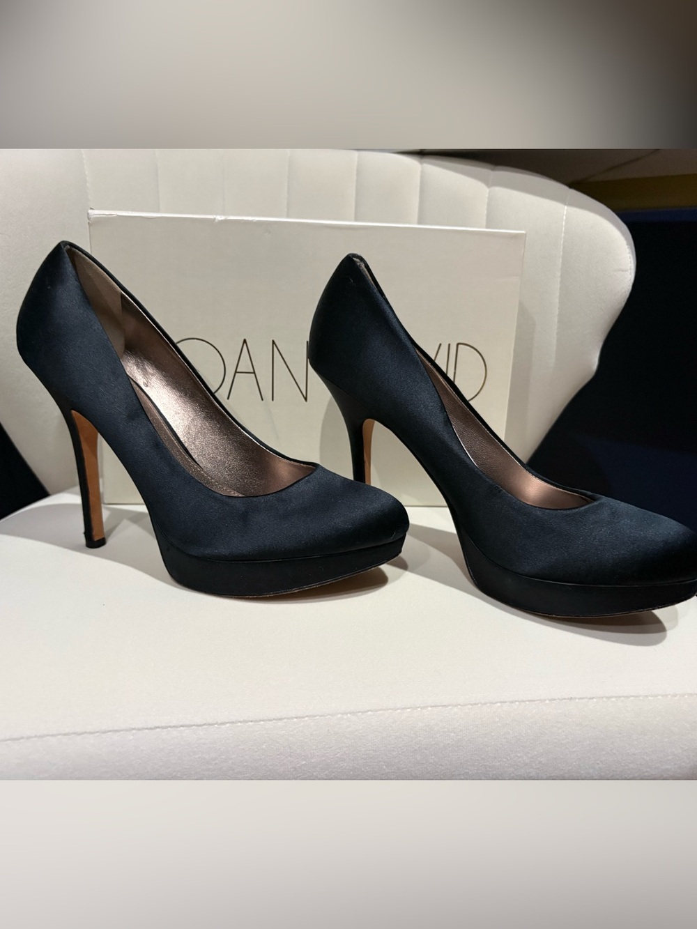 Joan & David Black Satin Platform Stiletto Pumps